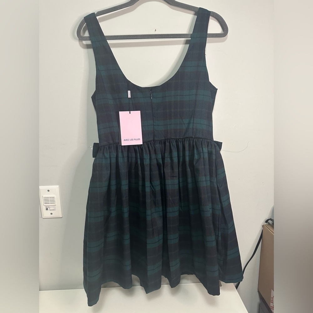 Avec Les Filles Dark Green and Navy Plaid Mini Dress - Picture 5 of 9